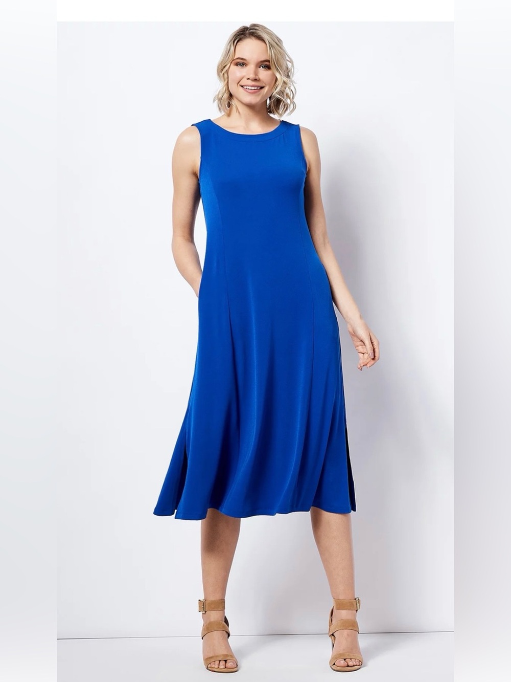 Susan Graver Every Day Regular Liquid Knit Midi Dress with Pockets Size L